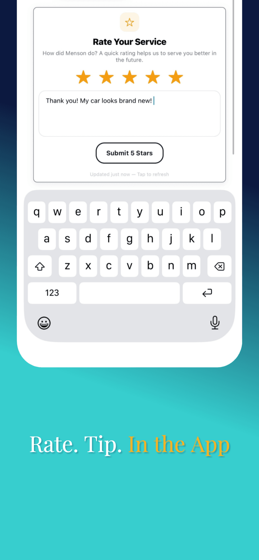 In-app service rating and feedback screen